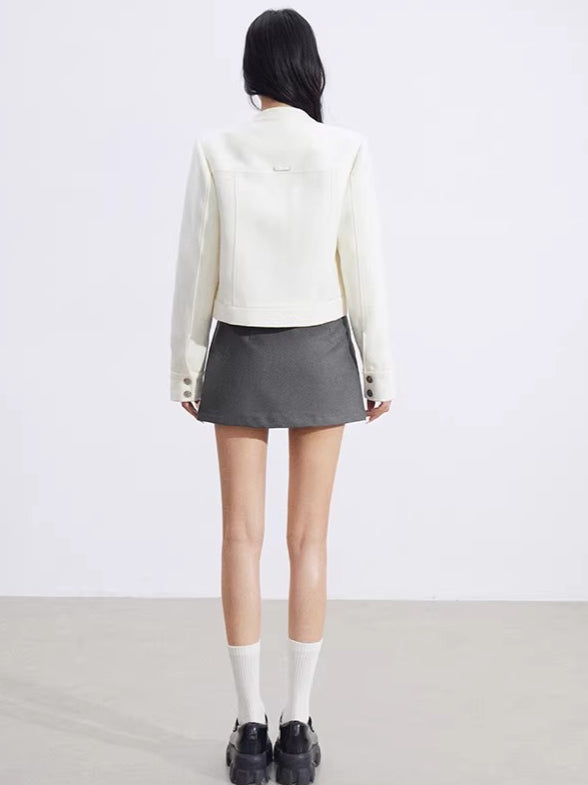 Chic Stand-Collar Tweed-Style Short Jacket