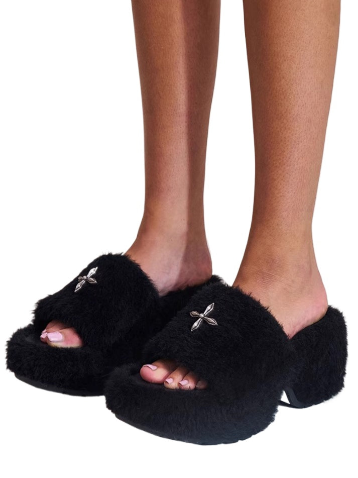 Cross Relic Shearling Heel Mules