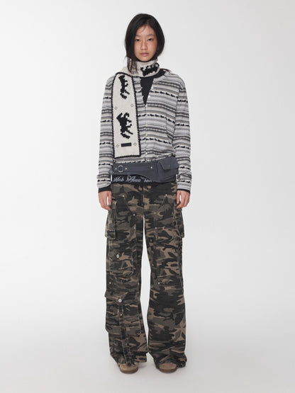 Fair Isle Pony Jacquard Drawstring Knit Cardigan