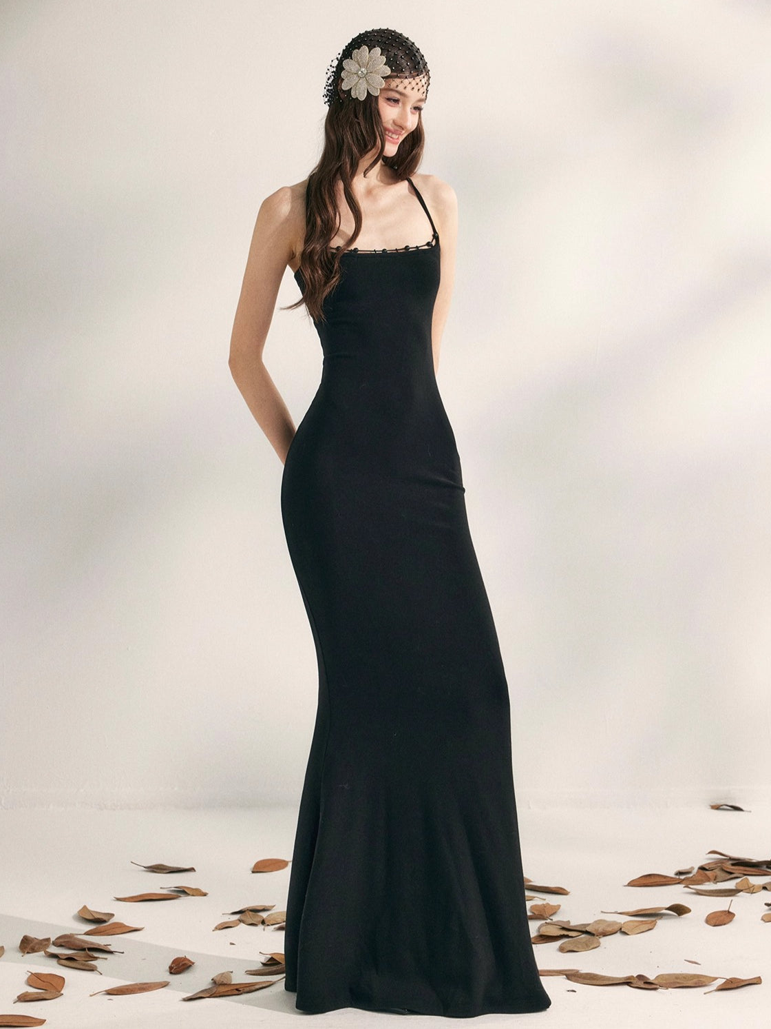 Jasmine Beaded Halter Knit Mermaid Dress