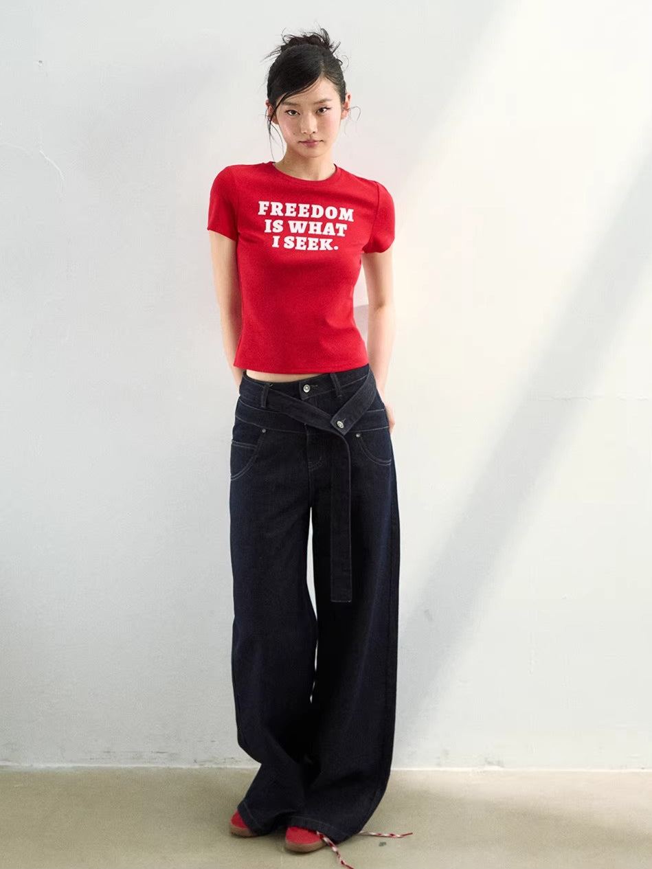 Slogan Graphic Red Cropped T-Shirt