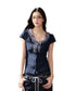 Navy Lace-Trim Knit Blouse - CHINASQUAD