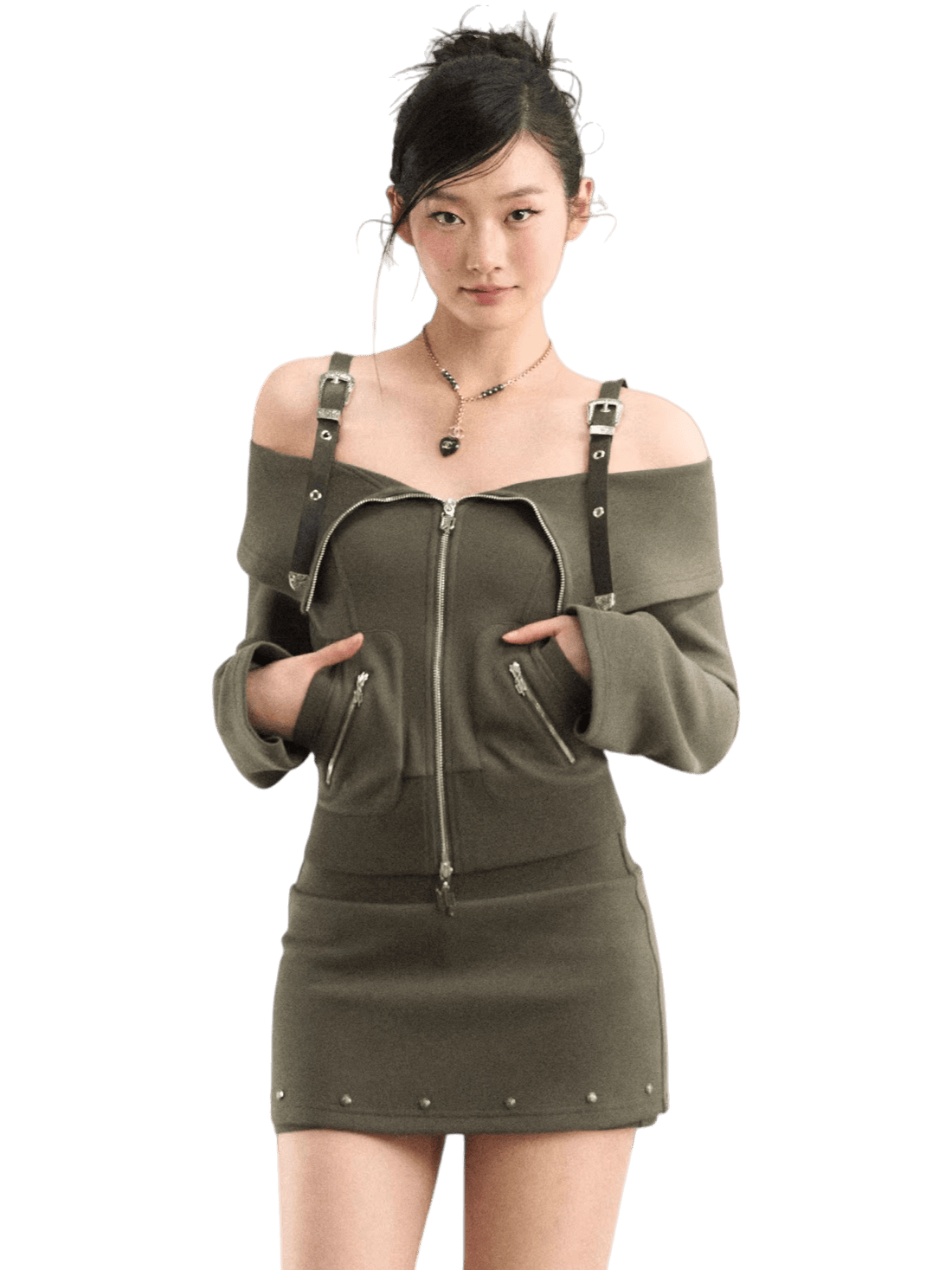 Off-Shoulder Sweatshirt &amp; Mini Skirt Two-Piece Set