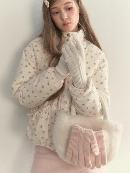 “A Girl’s Prayer” Cream Knit Textured Winter Gloves