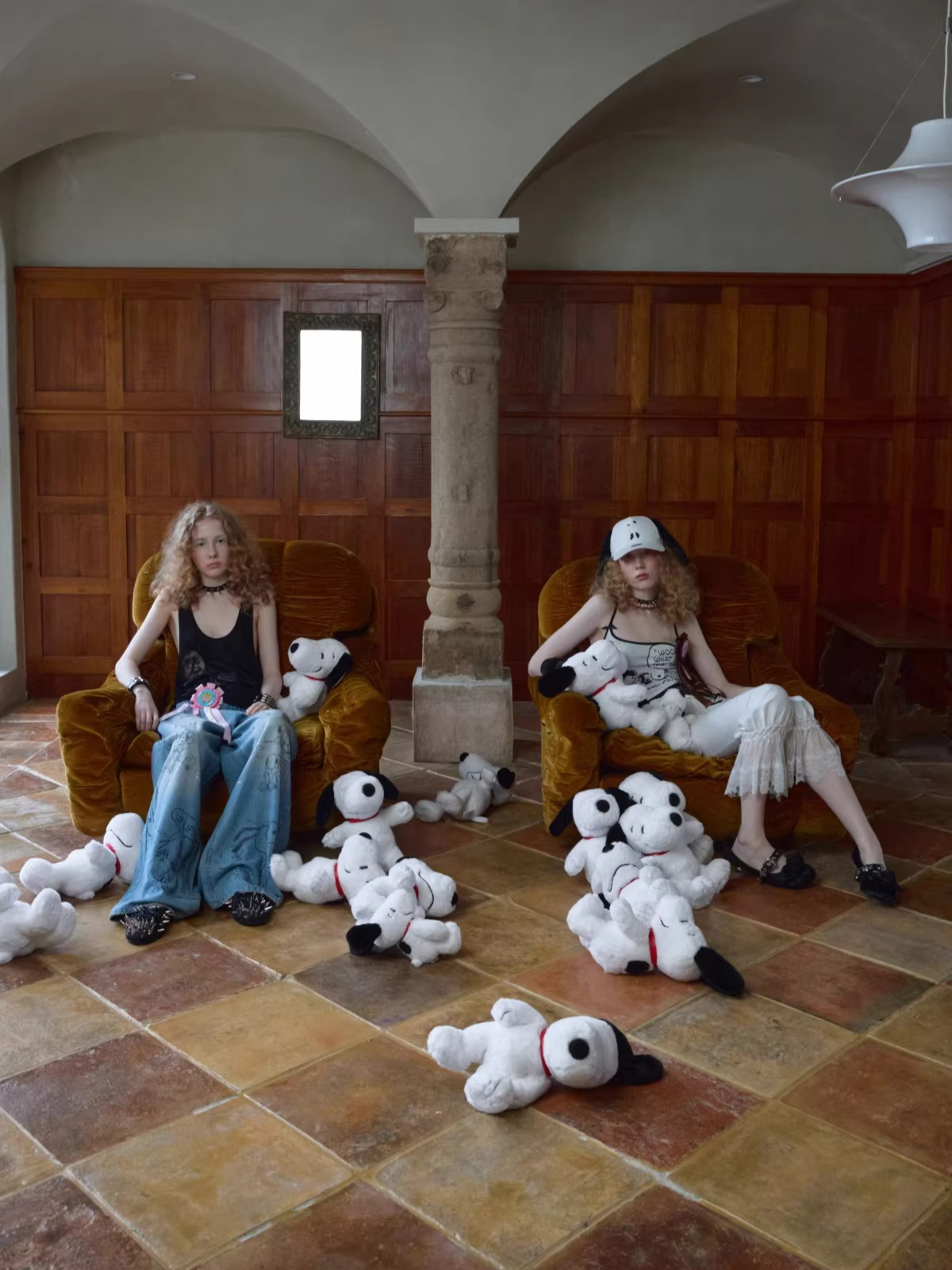 Snoopy Graffiti Crystal-Embellished Washed Denim Jeans