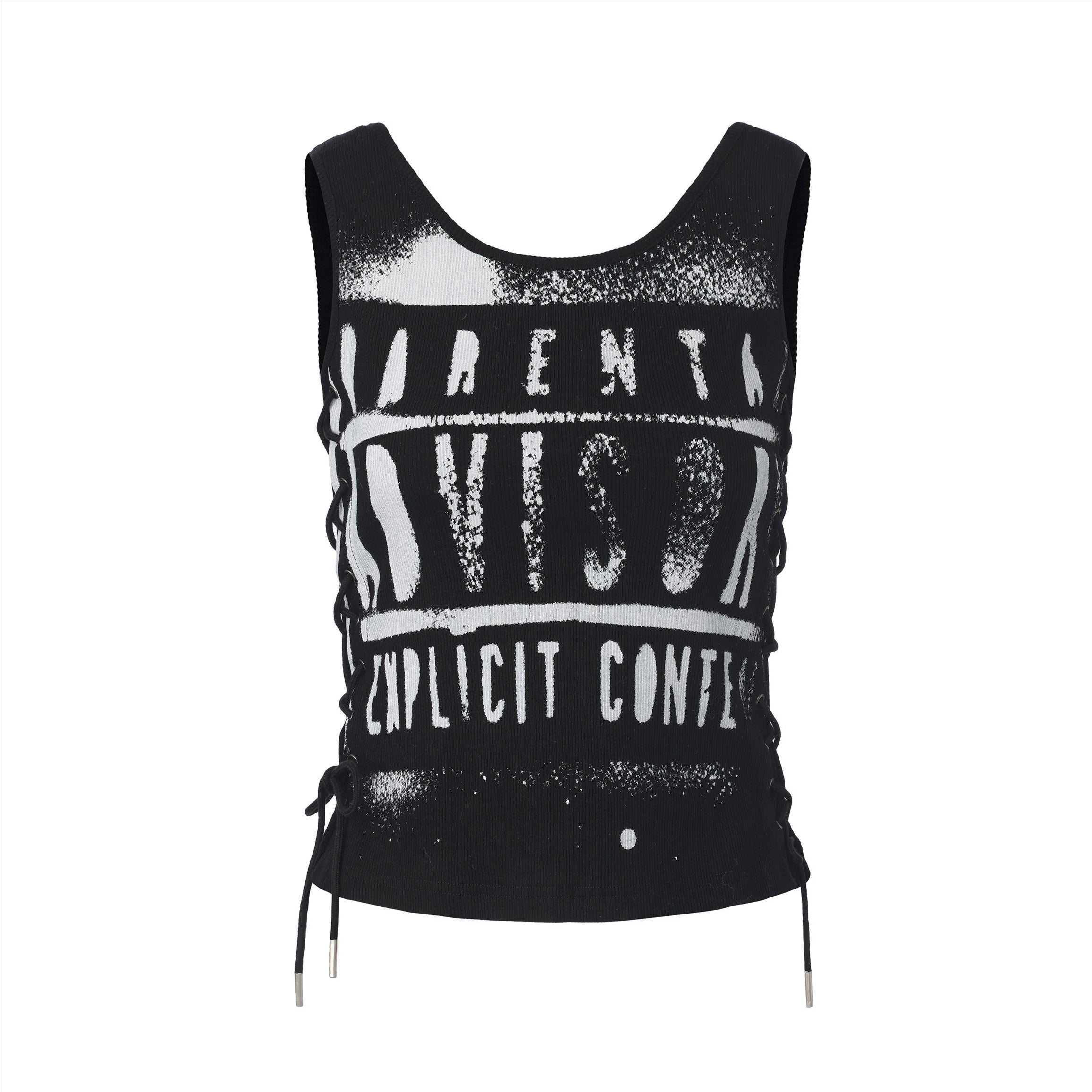 Drawstring Punk Printed Tank Top