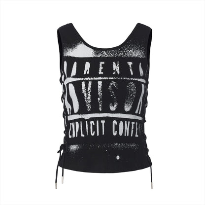 Drawstring Punk Printed Tank Top