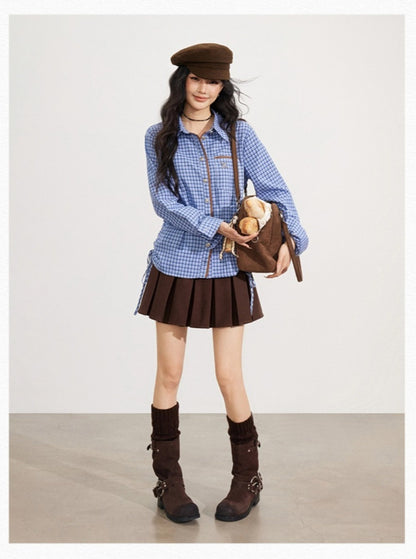 Contrast Plaid Tie Shirt