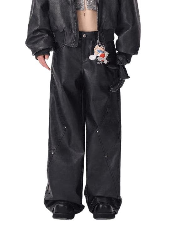 Faux Leather Straight-Leg Pants