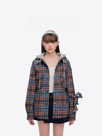 Plaid Hooded Retro Overshirt Jacket