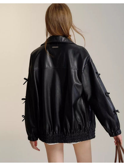 Black Butterfly Knot Leather Jacket