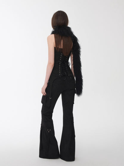 Suede-Effect Lace-Up Belt Corset