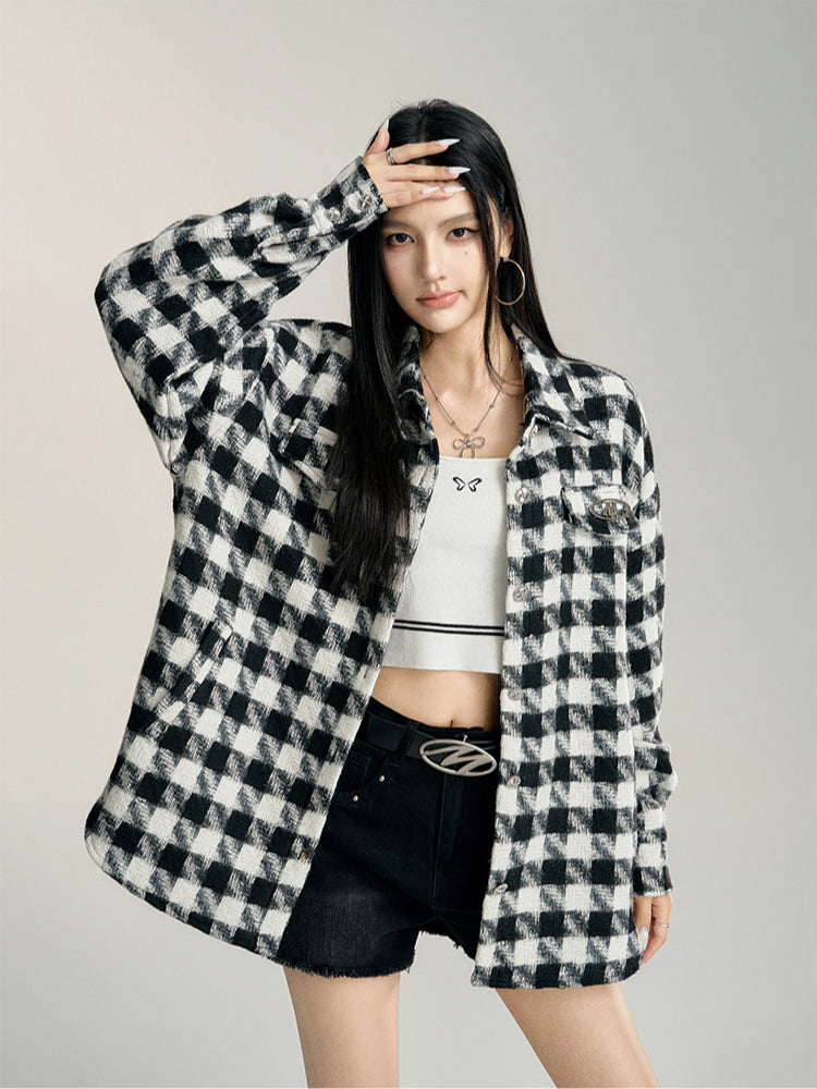 Black Plaid Oversized Shirt Jacket