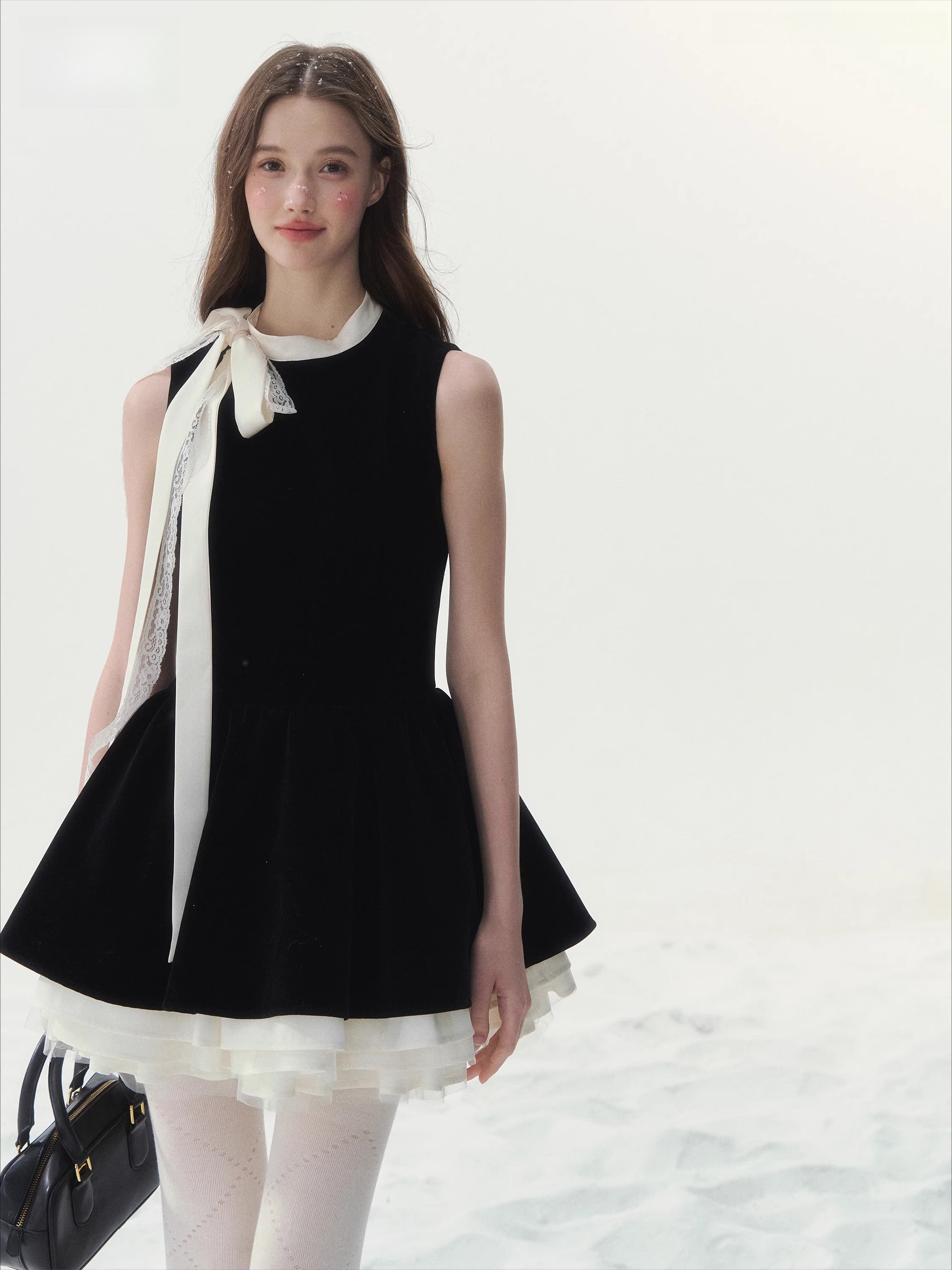 Piano-Key Bow Puff Mini Dress