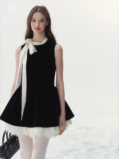 Piano-Key Bow Puff Mini Dress