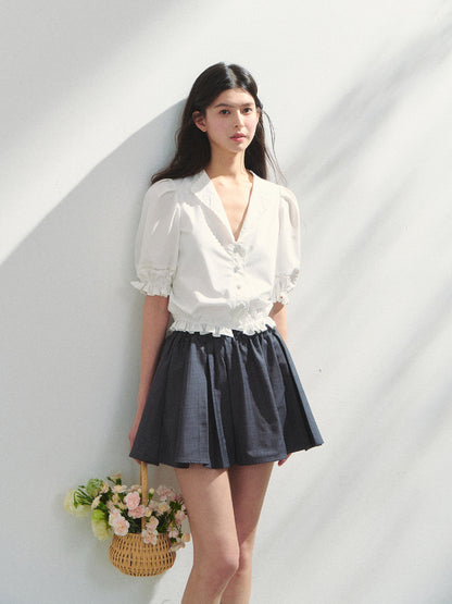 French-style V-neck Embroidered Shirt