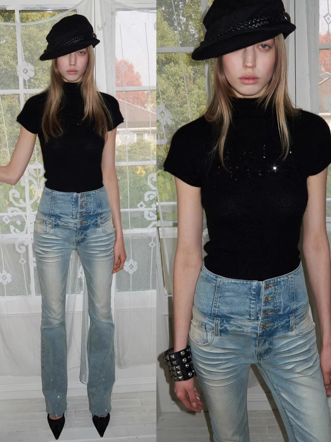 Sequin-Embroidered Mock-Neck Knit Turtleneck