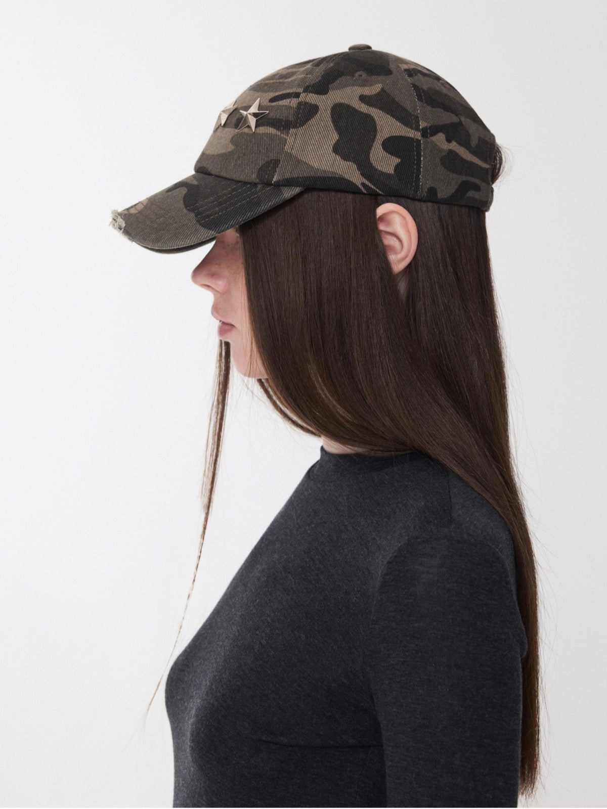 Distressed Star-Studded Camouflage Baseball Cap