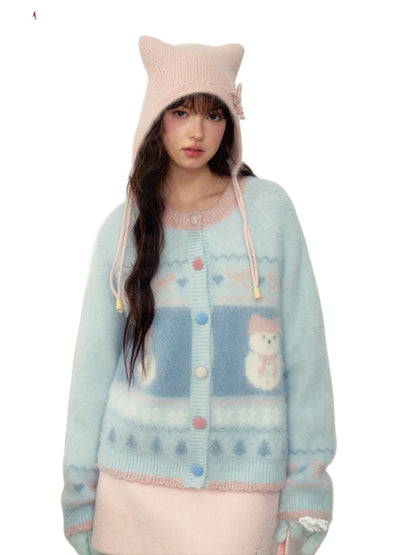 Hokkaido Snowman Knitted Cardigan