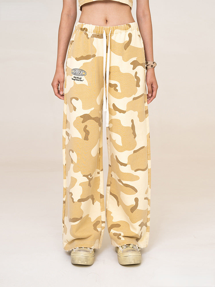 (Final Sale) Camouflage &amp; Cream-colored Wide-leg Pants