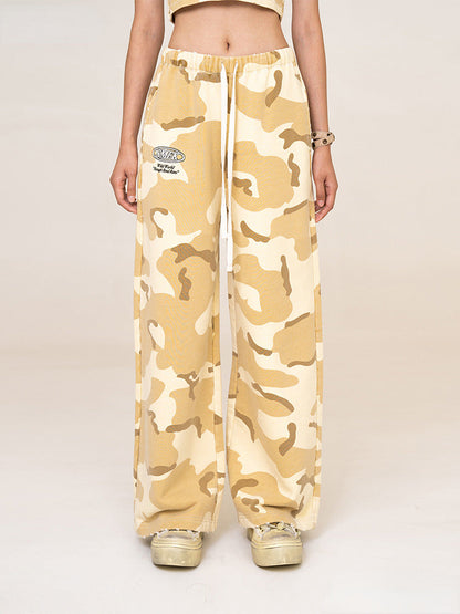 (Final Sale) Camouflage &amp; Cream-colored Wide-leg Pants