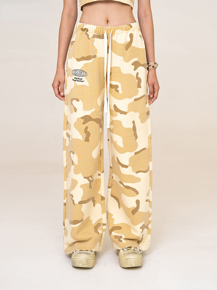 (Final Sale) Camouflage &amp; Cream-colored Wide-leg Pants - CHINASQUAD