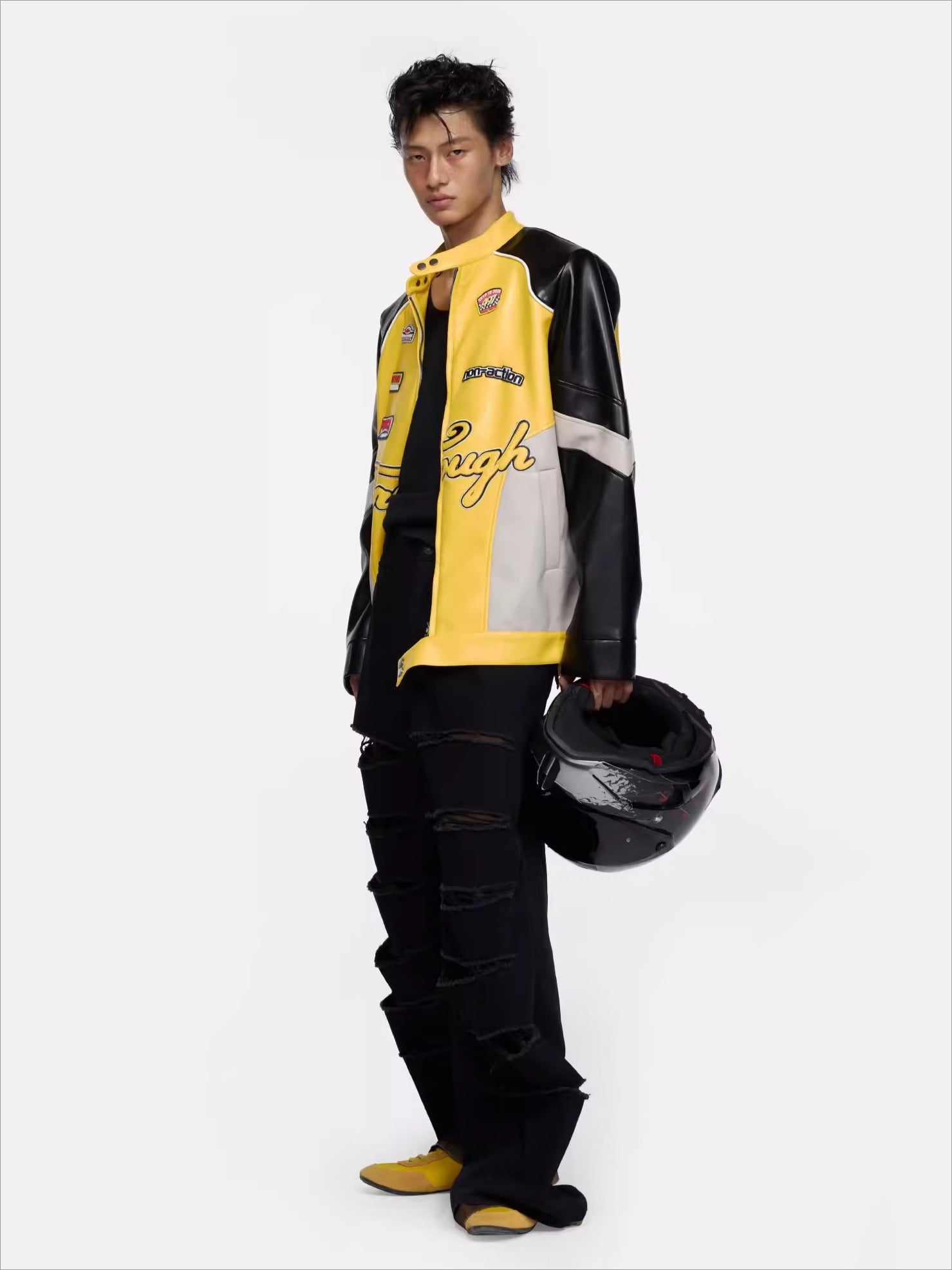 Contrast-Color Faux Leather Jacket