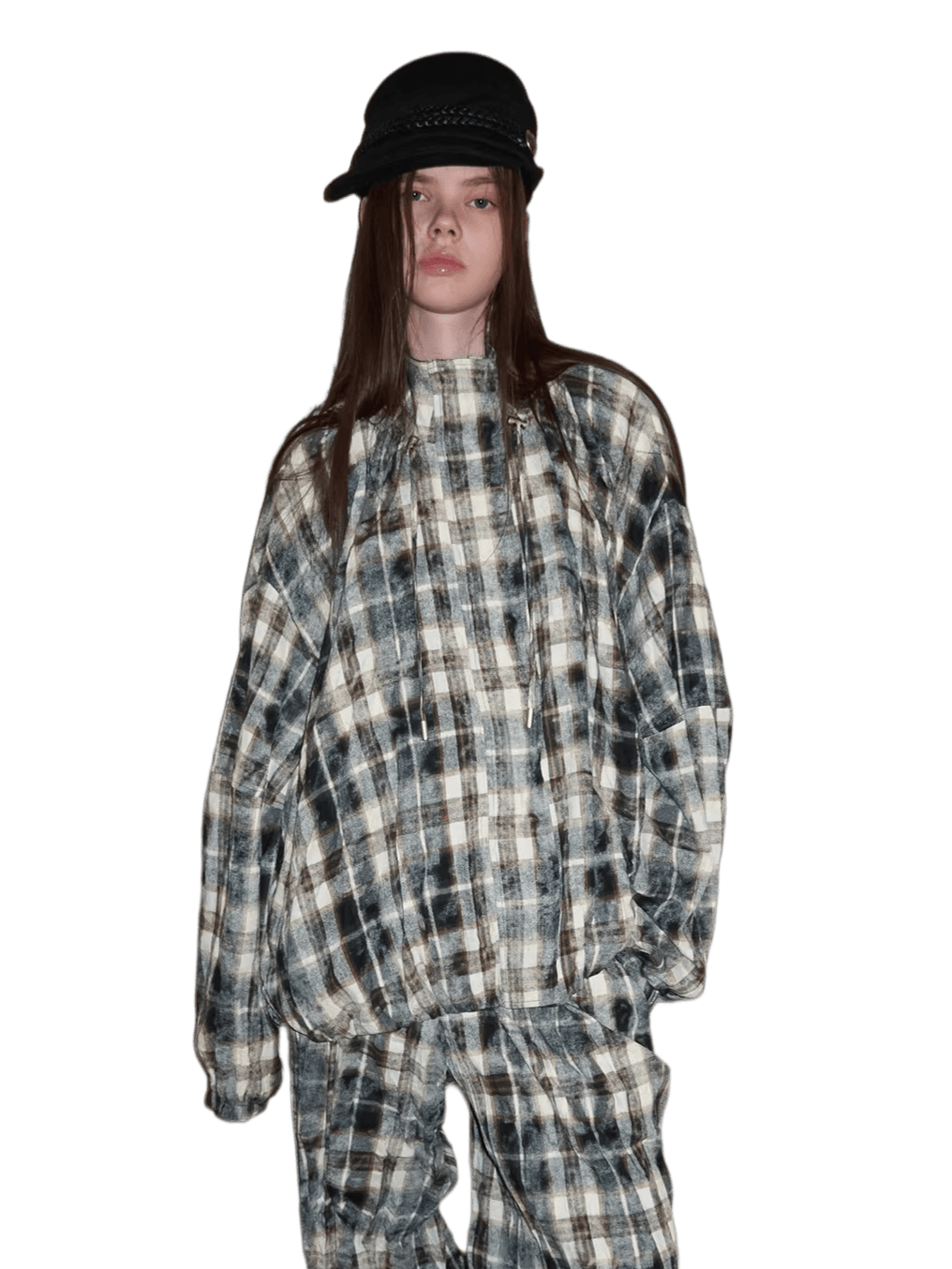 Ruched Stand-Collar Oversized Jacket