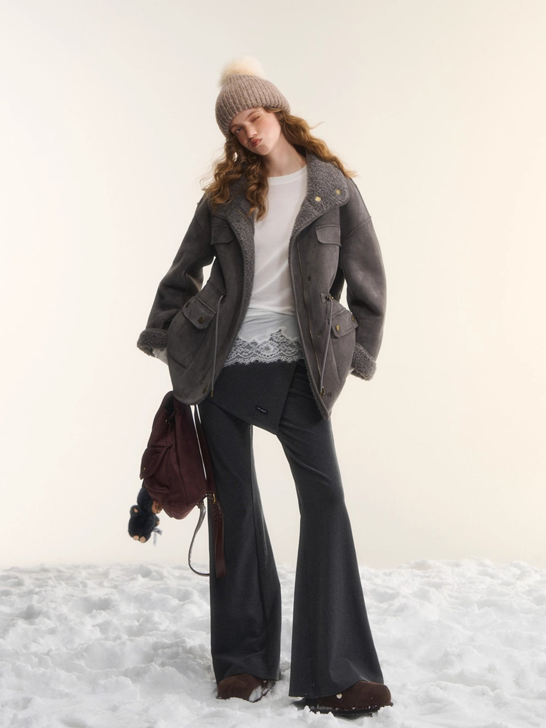 Asgony Asymmetric Layered Flare Knit Pants