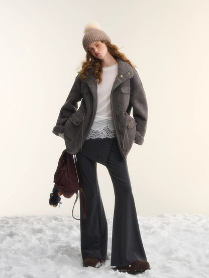 Asgony Asymmetric Layered Flare Knit Pants