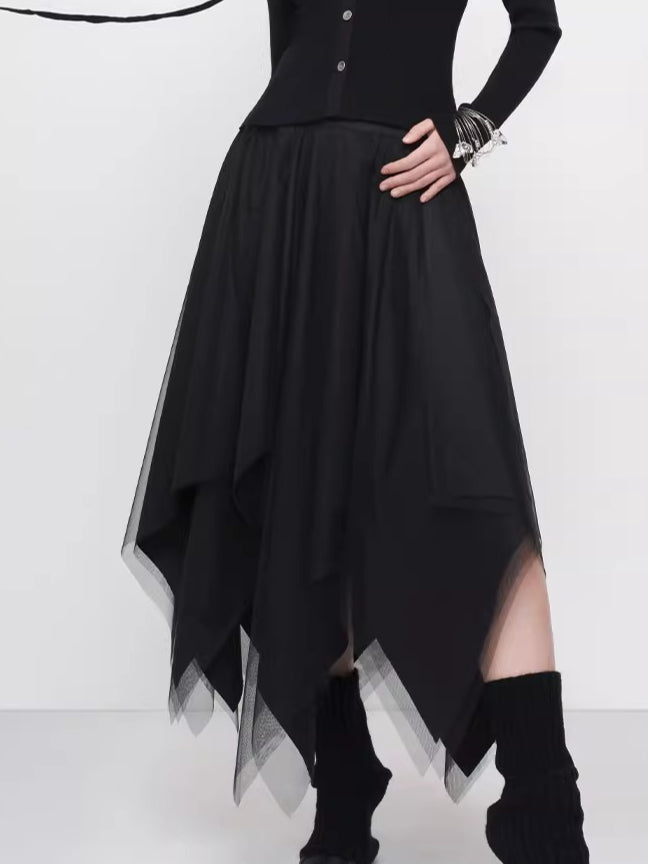Elegant Asymmetric Paneled Mesh Skirt