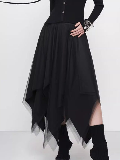 Elegant Asymmetric Paneled Mesh Skirt