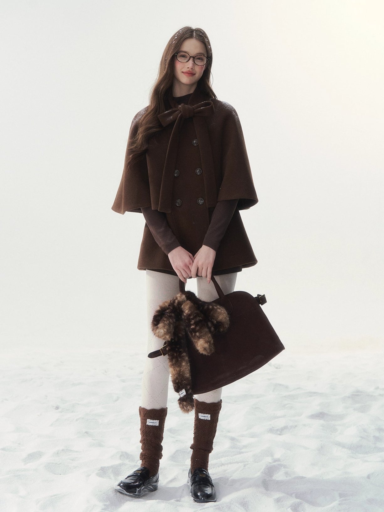 Double-Breasted Bow-Tie Cape Jacket