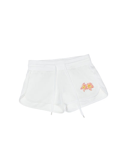 Flower Embroidered Rhinestone Sports Shorts