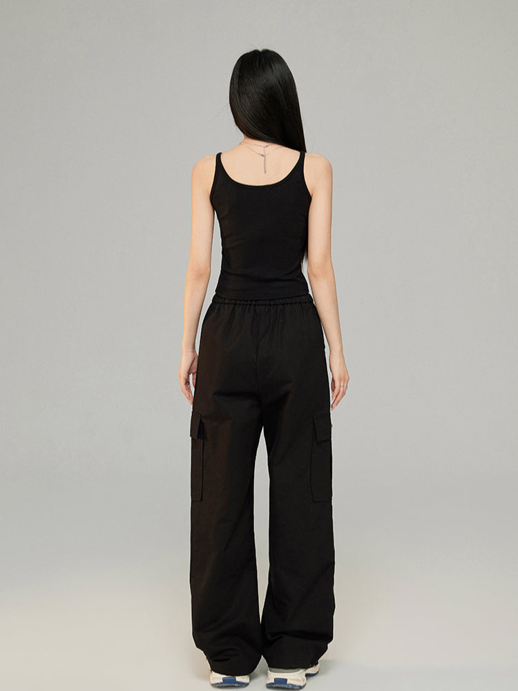 Drawstring Pleated Workwear Wide-Leg Pants