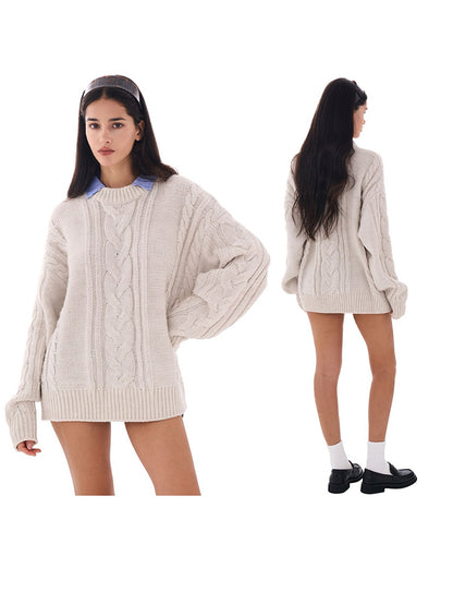 Detachable Collar Oversized Cable Sweater