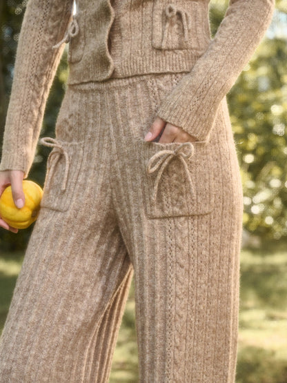 Velvet Bunny Wool Cloud Off-Shoulder Knit Cardigan &amp; Wide-Leg Pants Set