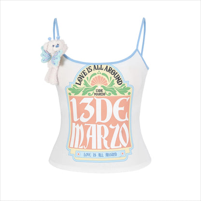 Butterfly Bear Print Cropped Camisole