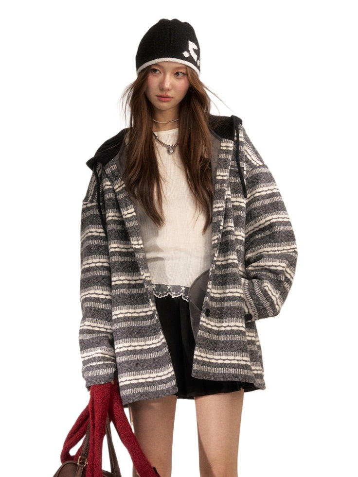 Striped Silver Fox Fur Hoodie Coat