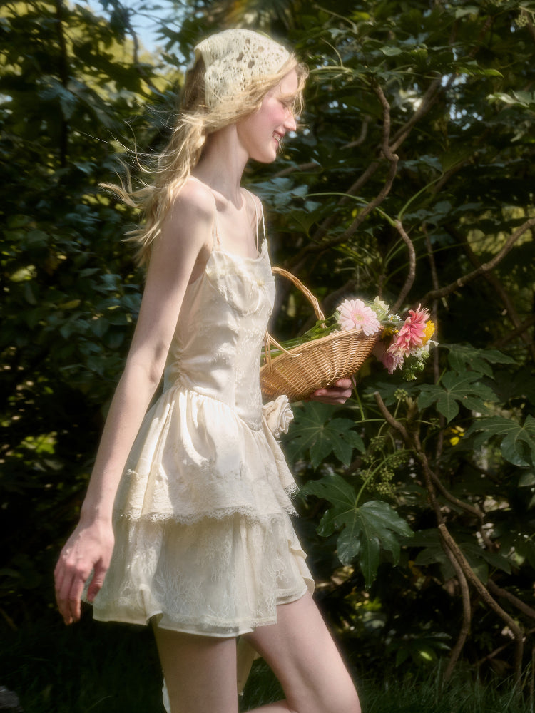 Cloud - like Lace Jacquard Little White Dress - CHINASQUAD