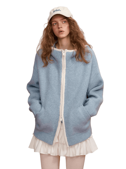 Relaxed Contrast-Trim Hooded Zip Cardigan