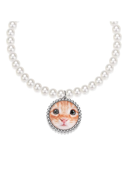 Cute Cat Face Pearl Necklace Choker