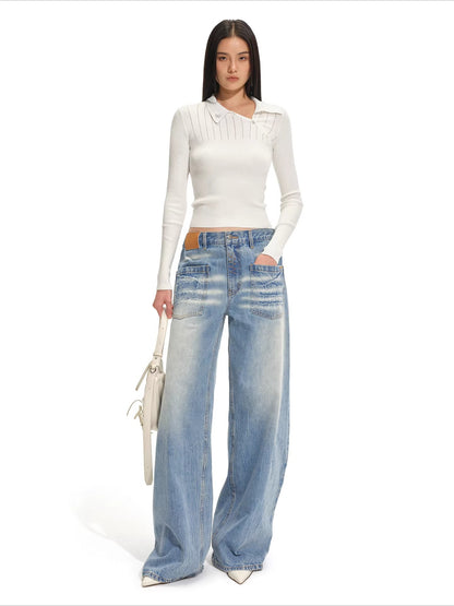 Low-Rise Wide-Leg Denim Pants