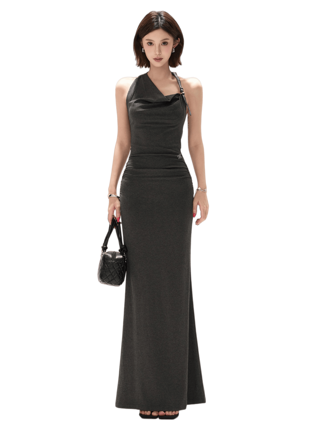 Elegant Draped Halter Knit Maxi Dress