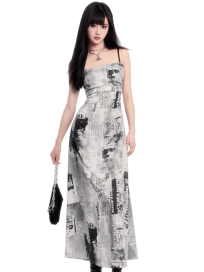 Graphic Camisole Slim-Fit Maxi Dress