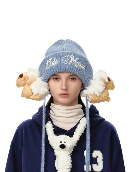 Blue &amp; Gray Bear Earmuff Beanie