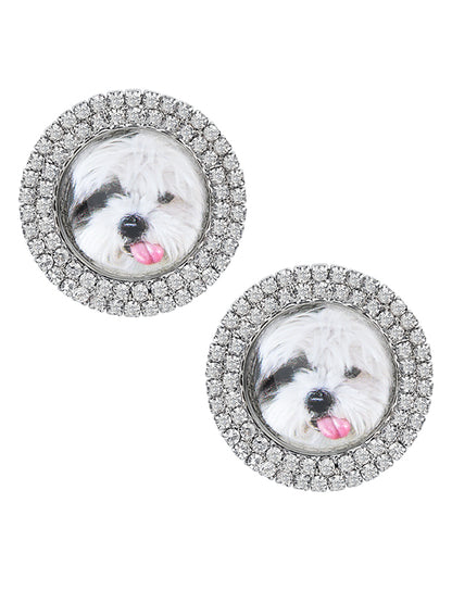 Cat &amp; Dog Gem-Studded Animal Earrings