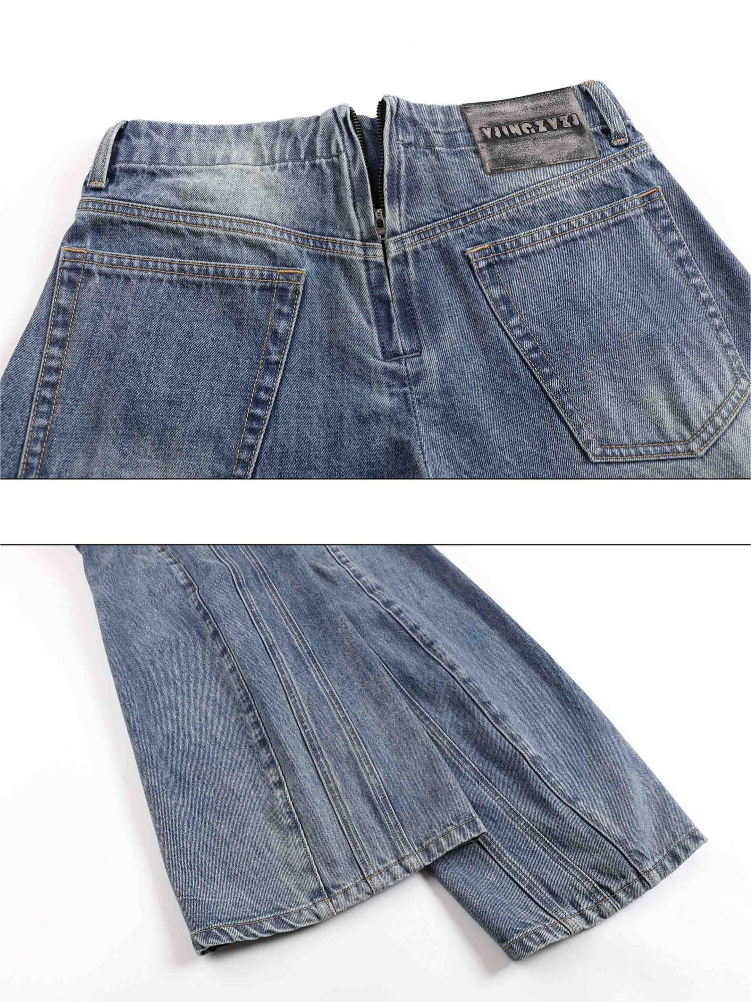 Washed Deconstructed Wide-Leg Jeans