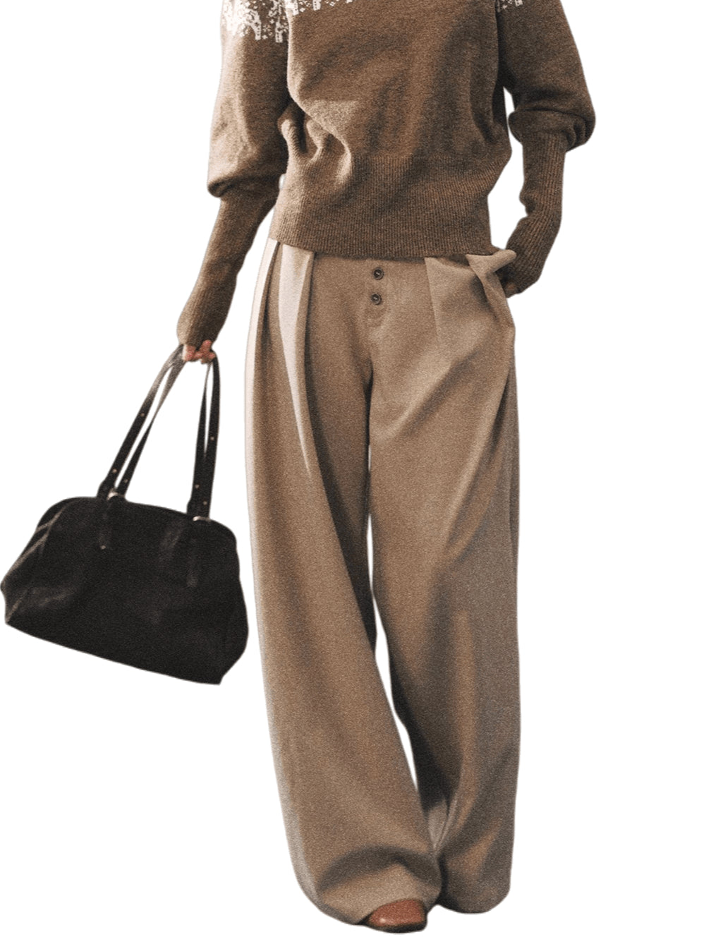 Khaki Relaxed Straight-Leg Wide Trousers