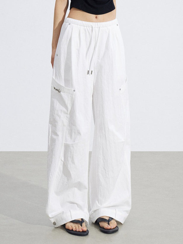 Ruched Utility Wide-Leg Cargo Pants